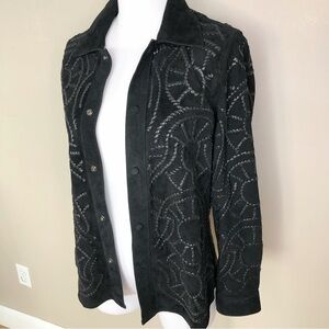 Glen Arthur black suede & leather shirt jacket with whip stitched detailing S